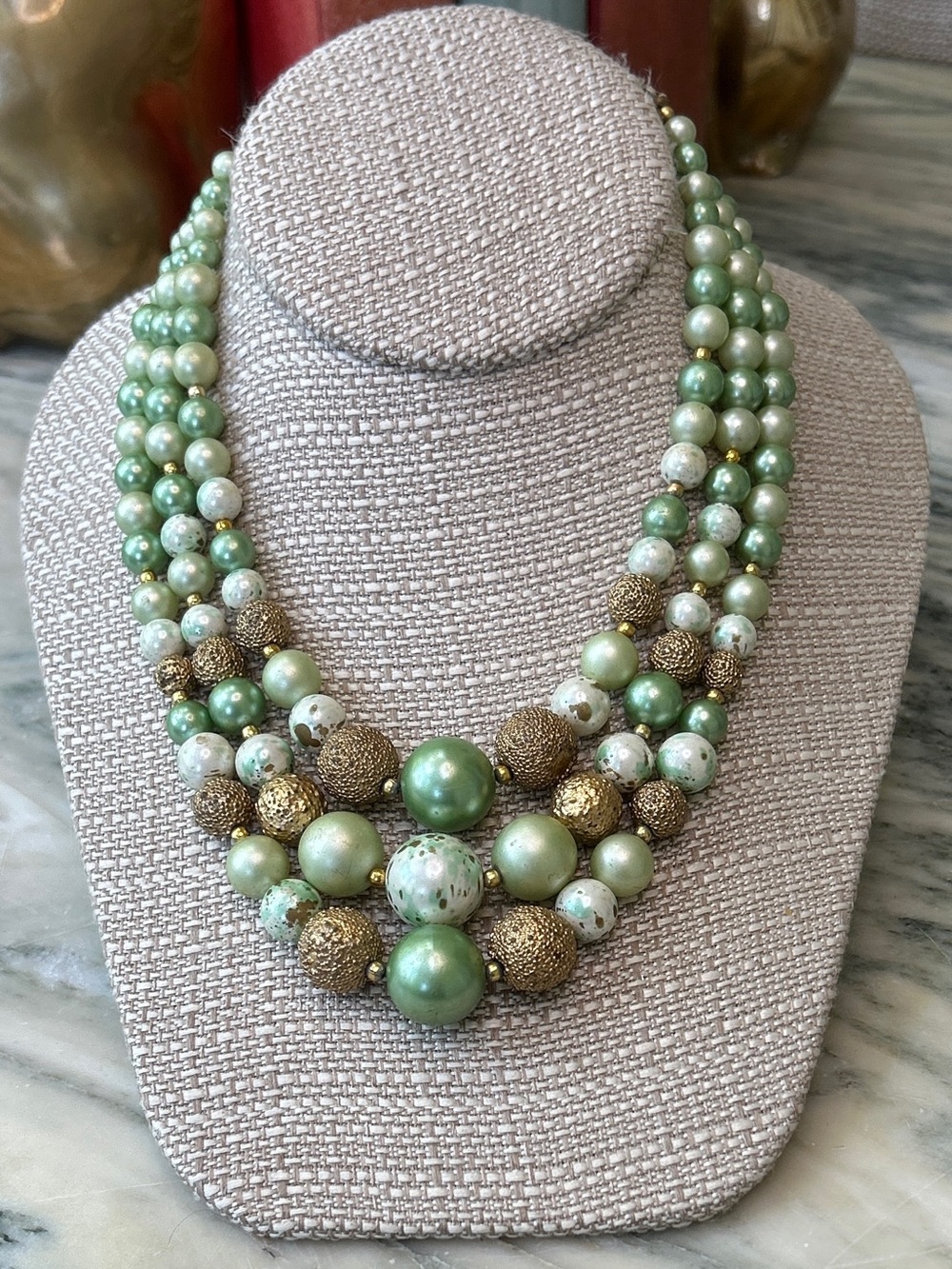 Vintage Three Strand Choker Necklace Japan